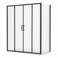 Toreno Matt Black 1400 X 700mm Double Sliding Door Shower Enclosure + Pearlstone Tray -Toren Furniture Shop BLK147SDE d3 460