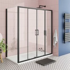 Toren Furniture Shop 52 Toreno Matt Black 1700 X 900mm Double Sliding Door Shower Enclosure Without Tray