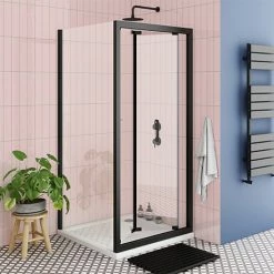 Toreno Matt Black 760 X 760mm Bi-Fold Door Shower Enclosure Without Tray