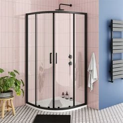 Toreno Matt Black 900 X 900mm Quadrant Shower Enclosure + Pearlstone Tray