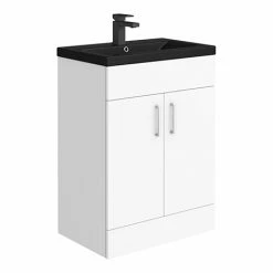 Toreno 600 Basin Unit - High Gloss White With Matt Black Mid Edged Basin