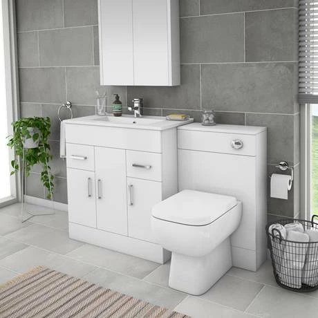 Toreno 1300mm Gloss White Vanity Unit Bathroom Suite - Depth 400/200mm 5 Toreno 1300mm Gloss White Vanity Unit Bathroom Suite - Depth 400/200mm - Image 5