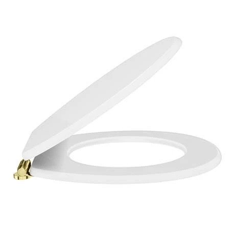 Toreno High Gloss White MDF Bottom Fixing Toilet Seat Brushed Brass Hinges 2 Toreno High Gloss White MDF Bottom Fixing Toilet Seat Brushed Brass Hinges - Image 2