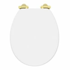 Toren Furniture Shop 5 Toreno High Gloss White MDF Bottom Fixing Toilet Seat Brushed Brass Hinges