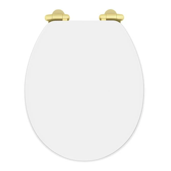 Toreno High Gloss White MDF Bottom Fixing Toilet Seat Brushed Brass Hinges 1 Toreno High Gloss White MDF Bottom Fixing Toilet Seat Brushed Brass Hinges