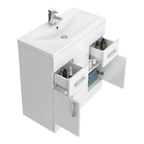 Toreno Basin Unit - 800mm Modern High Gloss White With Mid Edged Basin 3 Toreno Basin Unit - 800mm Modern High Gloss White With Mid Edged Basin - Image 3