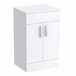 Toreno Floor Standing Countertop Vanity Unit - Gloss White - 505mm With Chrome Handles