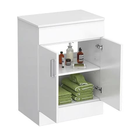 Toreno Countertop Vanity Unit - Gloss White With Chrome Handles - 605mm Inc. Basin 2 Toreno Countertop Vanity Unit - Gloss White With Chrome Handles - 605mm Inc. Basin - Image 2