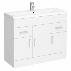 Toreno Basin Unit - 1000mm Modern High Gloss White With Mid Edged Basin
