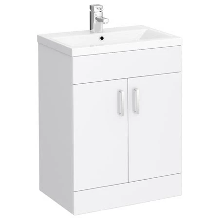 Toreno Basin Unit - 600mm Modern High Gloss White With Mid Edged Basin 1 Toreno Basin Unit - 600mm Modern High Gloss White With Mid Edged Basin