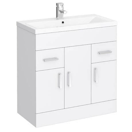 Toreno Basin Unit - 800mm Modern High Gloss White With Mid Edged Basin 1 Toreno Basin Unit - 800mm Modern High Gloss White With Mid Edged Basin