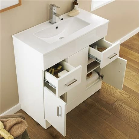 Toreno Vanity Sink With Cabinet - 800mm Modern High Gloss White 2 Toreno Vanity Sink With Cabinet - 800mm Modern High Gloss White - Image 2