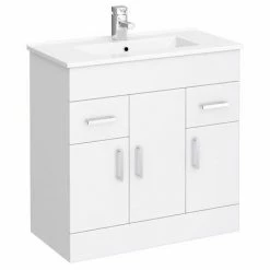 Toren Furniture Shop -Toren Furniture Shop Modena High Gloss White Vanity Unit Bathroom Suite W1300 nw d1 460