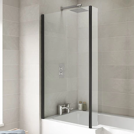 Toreno Matt Black L-Shape Bath Screen 1 Toreno Matt Black L-Shape Bath Screen