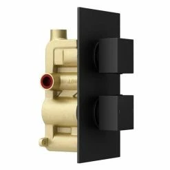 Toreno Matt Black Wall Mounted Waterfall Bath Filler + Concealed Thermostatic Valve -Toren Furniture Shop TWMCTV BLK n detail3 460